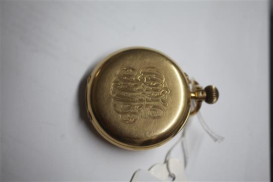 An 18ct gold half hunter keyless lever pocket watch, by Johnson Walker and Tolhurst, Class A Kew Certificate,
